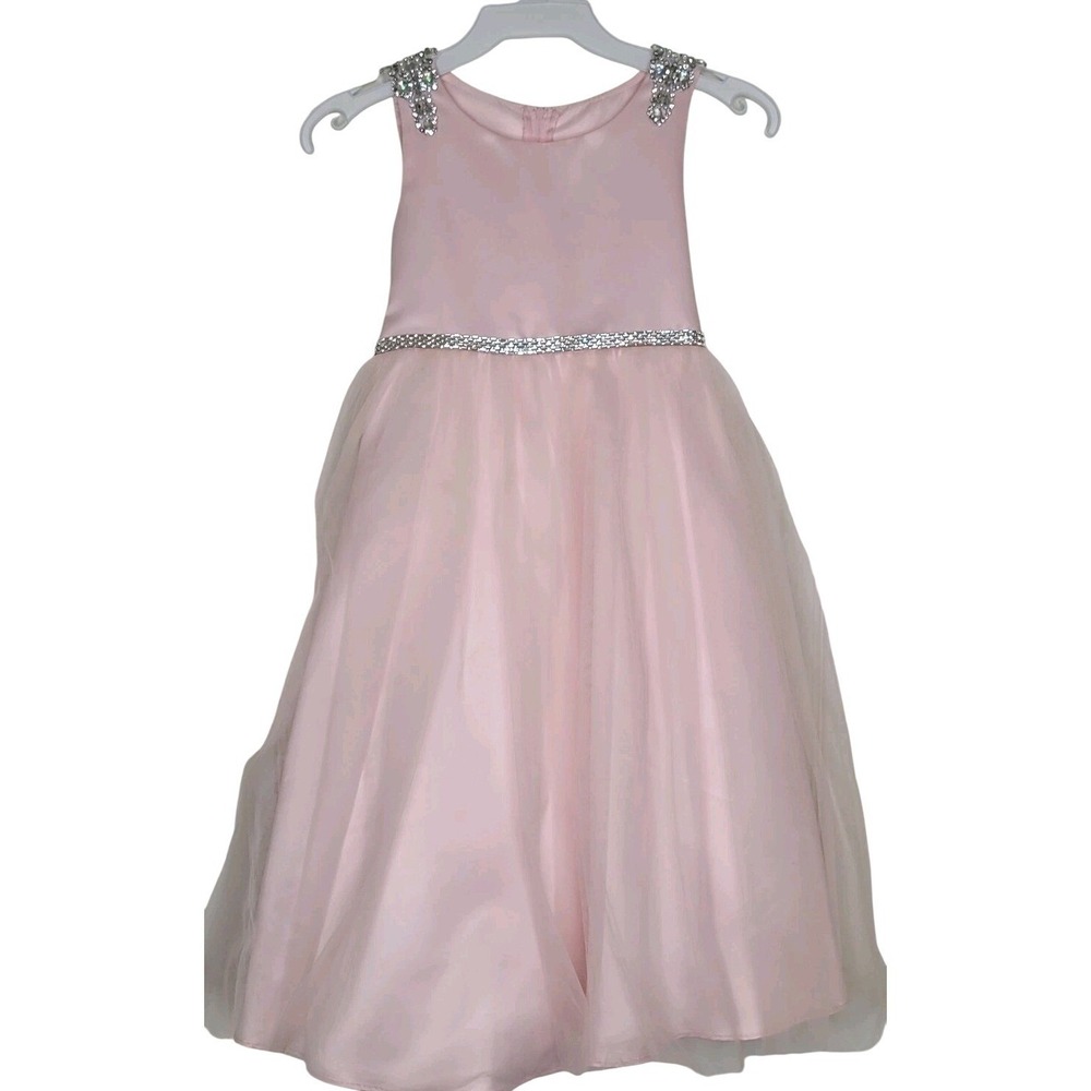 NWT Petite Adele Girls Pink Ball Gown Dress 7-8 Beaded Rhinestone Formal **FLAW